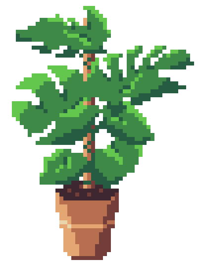 A pixelated monstera plant